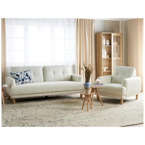 Set Da Salotto 4 Posti Tuve Tessuto Bianco Sporco - Foto 1