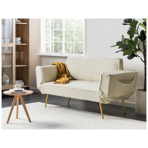 Divano Letto 2 Posti Saarela Bouclé Bianco Sporco - Foto 1