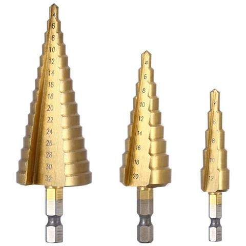 Kit 3 Frese Coniche Gradini Da 4 A 32 Mm Fresa Conica A Scalini Hss X Foro Legno - Foto 1