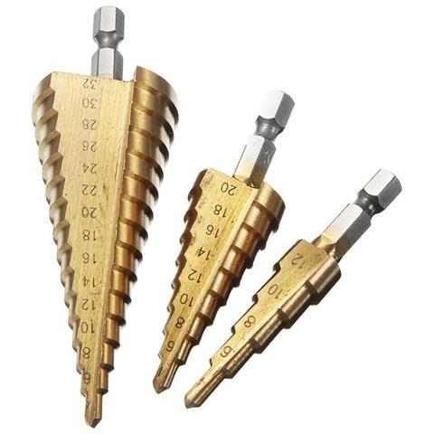 Kit 3 Frese Coniche Gradini Da 4 A 32 Mm Fresa Conica A Scalini Hss X Foro Legno - Foto 3