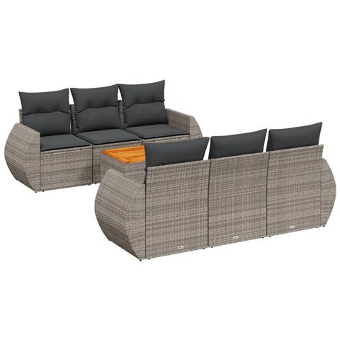 Set Divani da Giardino 7 pz con Cuscini Grigio in Polyrattan - Foto 1