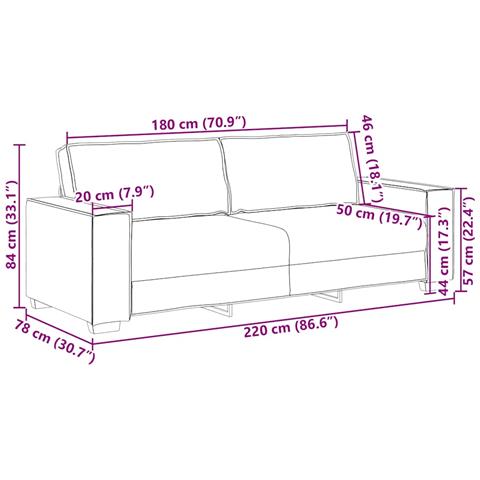Divano a 3 Posti Crema 180 cm in Velluto - Foto 2