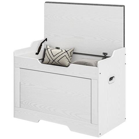 Panca Contenitore da 103L Multifunzione in Legno con Cuscino in Tessuto, 75x40x56cm, Bianco - Foto 1