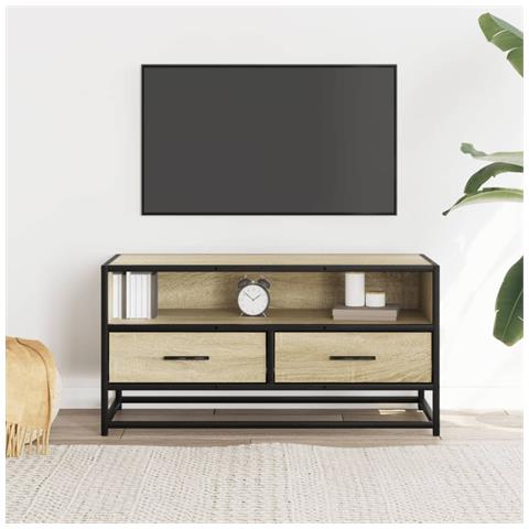 Mobile Tv Rovere Sonoma 80x34,5x40 Cm Legno Multistrato Metallo - Foto 3