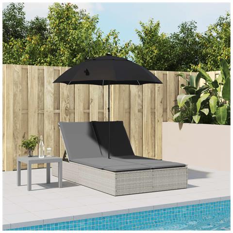 Lettino Prendisole Cuscini E Parasole Grigio Chiaro Polyrattan - Foto 2