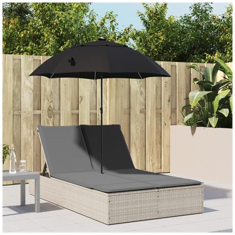 Lettino Prendisole Cuscini E Parasole Grigio Chiaro Polyrattan - Foto 8