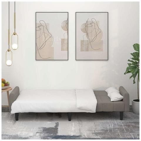 Divano Letto A 2 Posti Grigio Chiaro In Velluto - Foto 2