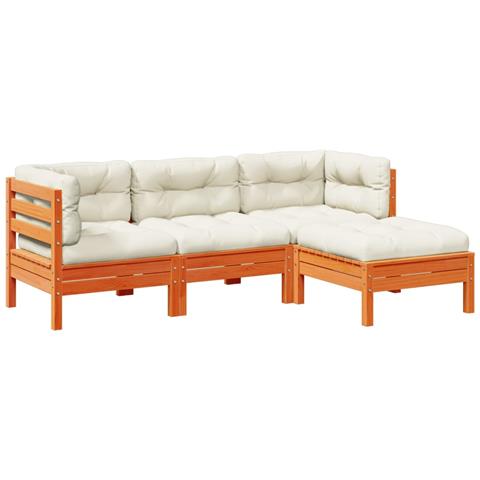 Lusso Casadino -  Set Divani Giardino 4pz Con Cuscini Marrone Cera Massello Pino - Foto 1