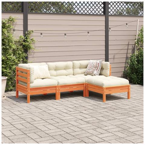 Lusso Casadino -  Set Divani Giardino 4pz Con Cuscini Marrone Cera Massello Pino - Foto 2