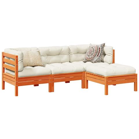 Lusso Casadino -  Set Divani Giardino 4pz Con Cuscini Marrone Cera Massello Pino - Foto 8