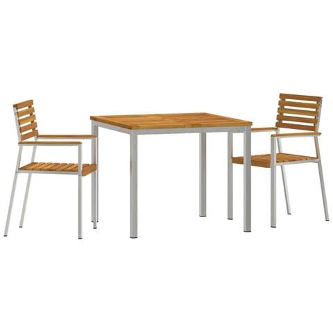 Set da Pranzo da Giardino 3 Pezzi in Legno Massello di Acacia,  Tavolo da Pranzo Esterno 90x90x74.5 cm in Legno Massello di Acacia,  Sedie da Giardino Impilabili 2 pezzi in Legno Massello di Acacia e Acciaio - Foto 1