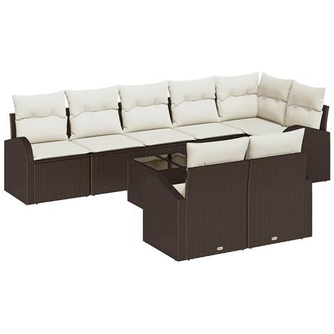 Set di Divani da Giardino a 8 Pezzi con Cuscini in Polyrattan Grigio - Foto 1