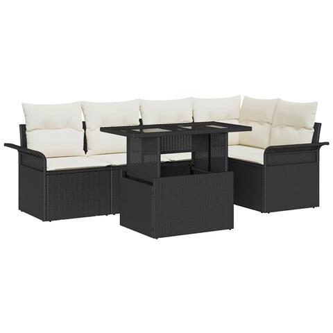 Set Divano da Giardino da 6 Pezzi con Cuscini Nero Polyrattan - Foto 1
