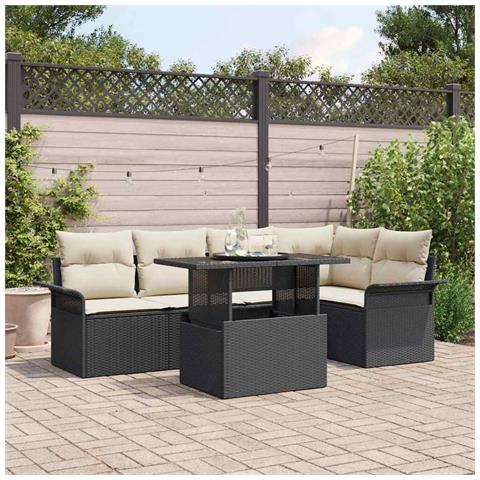 Set Divano da Giardino da 6 Pezzi con Cuscini Nero Polyrattan - Foto 2