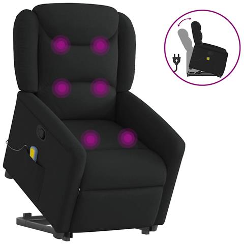 Poltrona Alzapersona Massaggiante Reclinabile Nera in Tessuto - Foto 1