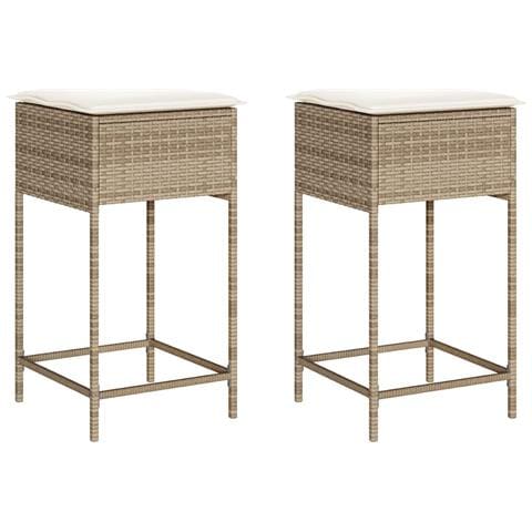 Sgabelli da Bar con Cuscini 2 pz Beige in Polyrattan - Foto 1