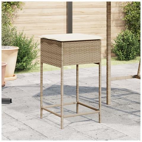 Sgabelli da Bar con Cuscini 2 pz Beige in Polyrattan - Foto 2