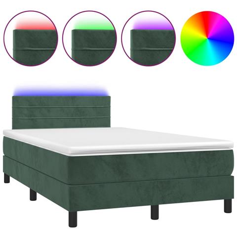 Letto a Molle con Materasso e LED Verde Scuro 120x200cm Velluto - Foto 1