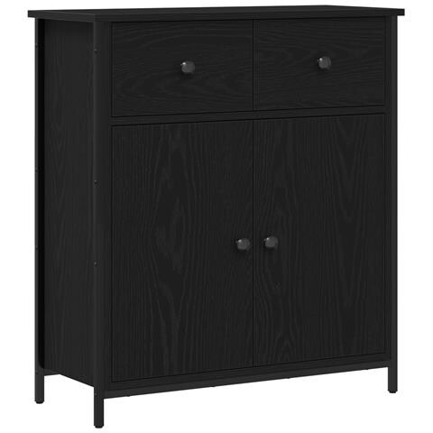 Mobile Nero Rovere 70x30x80 cm Legno ingegnerizzato e Acciaio - Foto 1