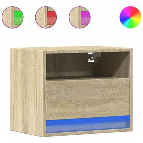 Comodini a Parete con luci LED 2 pz Rovere Sonoma - Foto 1