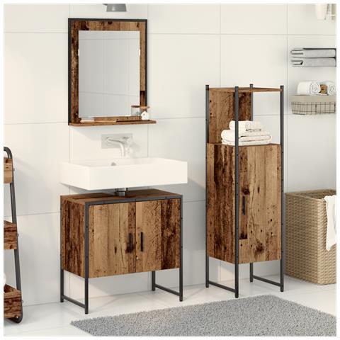 Set di Mobile Bagno 3 Pezzi in Legno Invecchiato - Foto 2