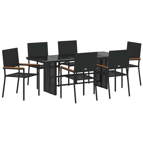 Set da Pranzo per Giardino 7 pcs Nero 190 x 80 x 75 cm - Foto 1