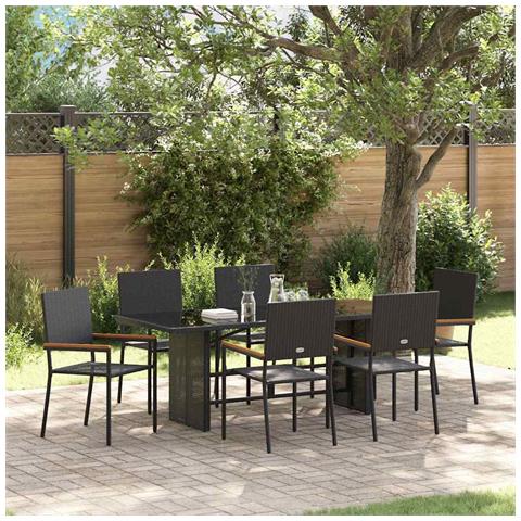 Set da Pranzo per Giardino 7 pcs Nero 190 x 80 x 75 cm - Foto 2
