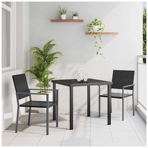 Set da Pranzo per Giardino 3 pcs Nero Poly Rattan - Foto 2