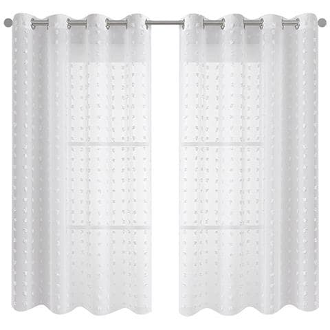 Set Di 2 Tende Trasparenti Con Pompon A Pois - Pannelli Per Finestre In Voile Con Anelli White S - Foto 1