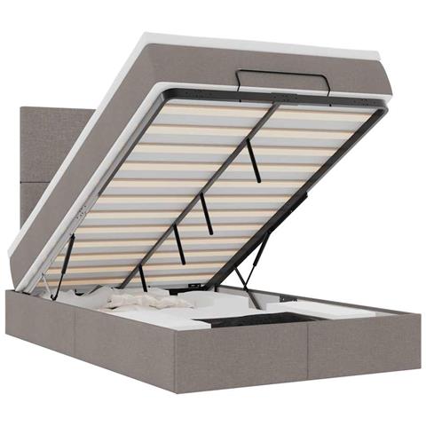 Struttura Letto Pouf con Materasso Tortora 120x190 cm Tessuto - Foto 1