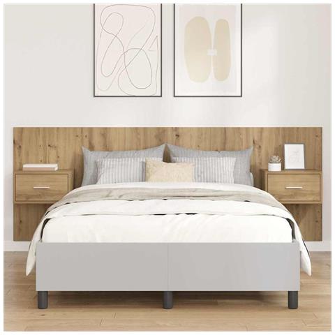 Testata con Comodino 3 pcs Rovere artigianale Legno multistrato - Foto 2