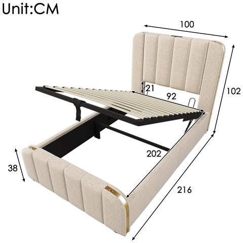 Letto Singolo In Lino Beige Con Strisce Dorate E Ricarica Usb - Foto 2