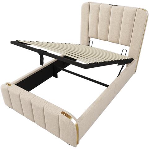 Letto Singolo In Lino Beige Con Strisce Dorate E Ricarica Usb - Foto 3