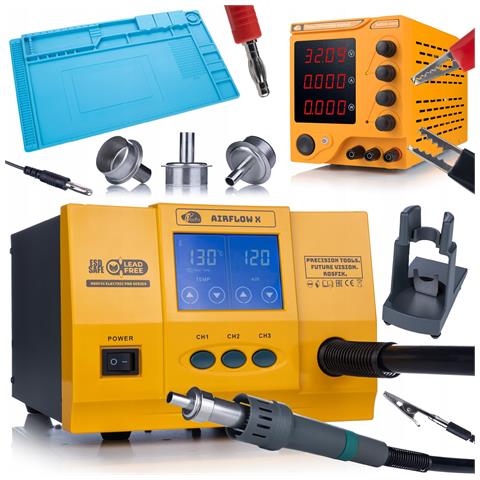 Stazione Saldante Smd Airflow X 1300w - Lcd Touch, 3 Canali, Motore Brushless | Alimentatore 32v 5a | Tappetino Silicone 45x30 - Foto 1