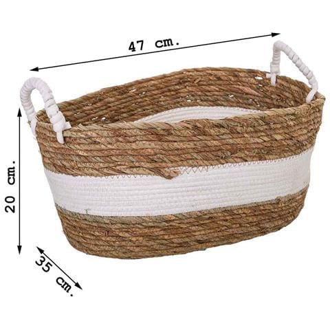 Navicella In Fibra Naturale Marrone 47x35x20h - Foto 5