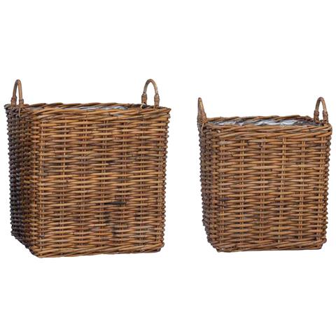 Cestino per Piante con archiviazione 2 pcs Marrone Rattan Lacak - Foto 1