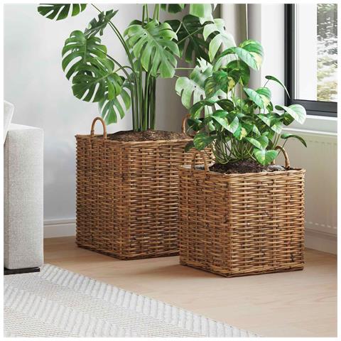 Cestino per Piante con archiviazione 2 pcs Marrone Rattan Lacak - Foto 2