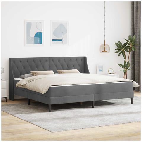 Struttura letto con materasso Grigio scuro 200 x 200 cm Velluto - Foto 2