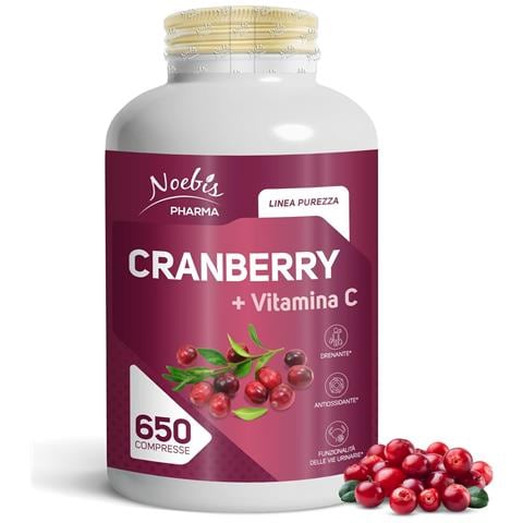 Cranberry + Vitamina C 650 Compresse - Mirtillo Rosso e Vitamina C - Vie Urinarie, Drenaggio e Azione Antiossidante - Foto 1