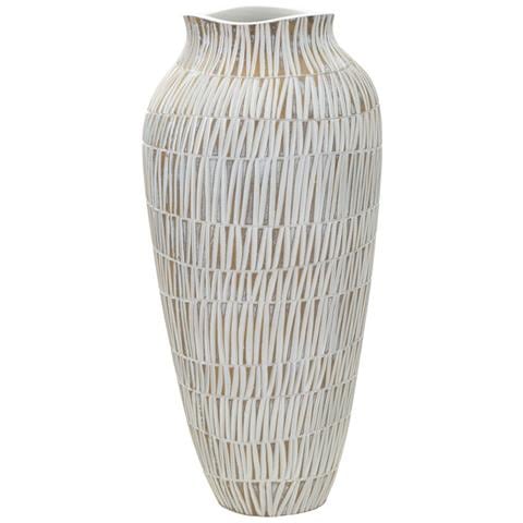 Vaso Stiky Bianco E Oro In Resina Texture A Bastoncelli 23x50 Cm - Foto 1
