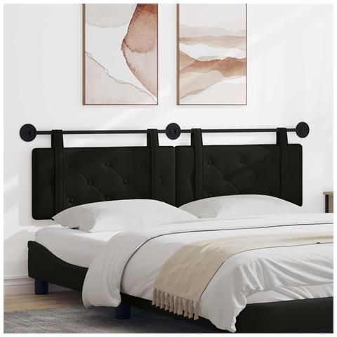 Testata appesa Nero 170 x 55 x 5 cm Pelle Sintetica - Foto 2