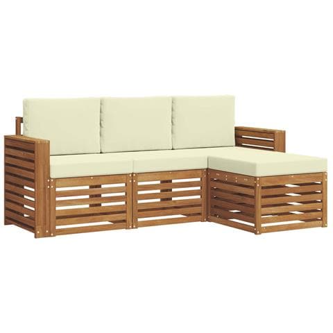 Set divani 4 pcs Naturale e Crema Legno di Acacia Massello - Foto 1