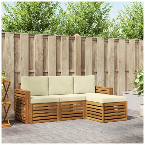 Set divani 4 pcs Naturale e Crema Legno di Acacia Massello - Foto 2
