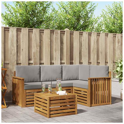Set di divani da esterno 5 pcs Grigio Naturale e Chiaro - Foto 2