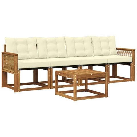 Set di divani da esterno con cuscino 5 pcs Naturale e Crema - Foto 1