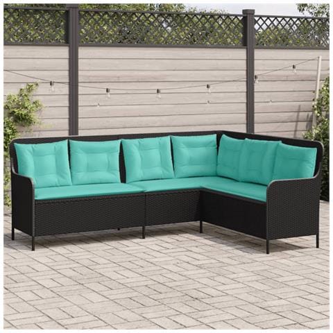 Divano da giardino con Cuscini a forma di L in Polyrattan Nero - Foto 2