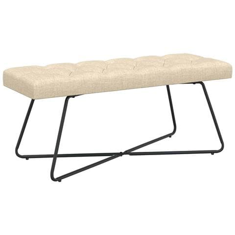 Panchina con bottoni imbottiti Crema 110 x 40 x 46 cm Tessuto - Foto 1