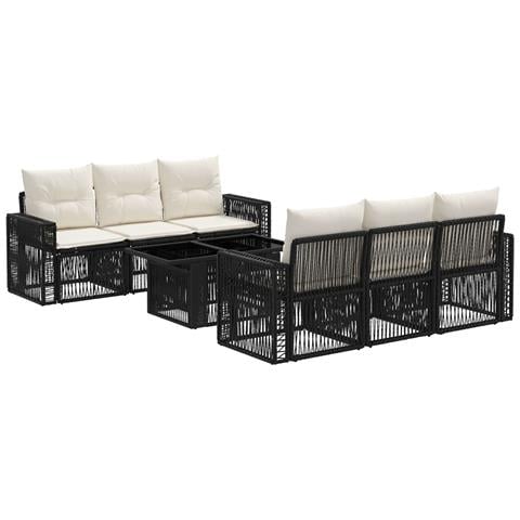 Set Divano da Giardino 7 pz Nero e Bianco Crema polyrattan - Foto 1
