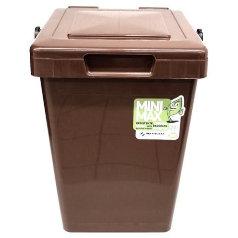 Pattumiera Minimax 25 Lt Marrone. 100% Riclicabile. Coperchio Sagomato Per La Sovrapposizione. Manico Ergonomico Con Dispositivo Blocca Coperchio. Presa Ergonomica Sul Fondo Per Facilitare Lo Svuotamento. Made In Italy - Foto 1