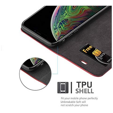 Custodia Compatibile Con Apple Iphone Xs Max In Rosso Mela - Coperchio Protettiva Con Chiusura Magnetica, Funzione Stand E Tasca Per Le Carte - Foto 2